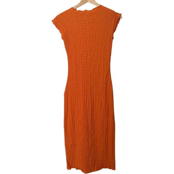 Zara Orange Fitted Texture Midi Dress (S) - Picture 6 of 16
